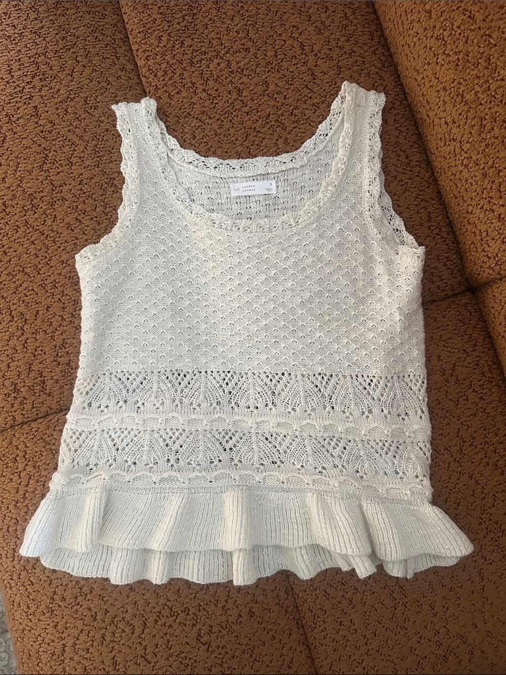 Cream Crochet Ruffle Hem Tank